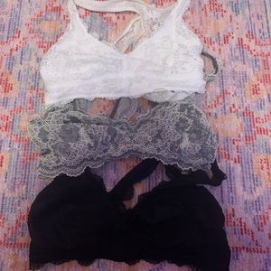 Set of 3 Size Small Bralettes in colors: white, gray/white and black!